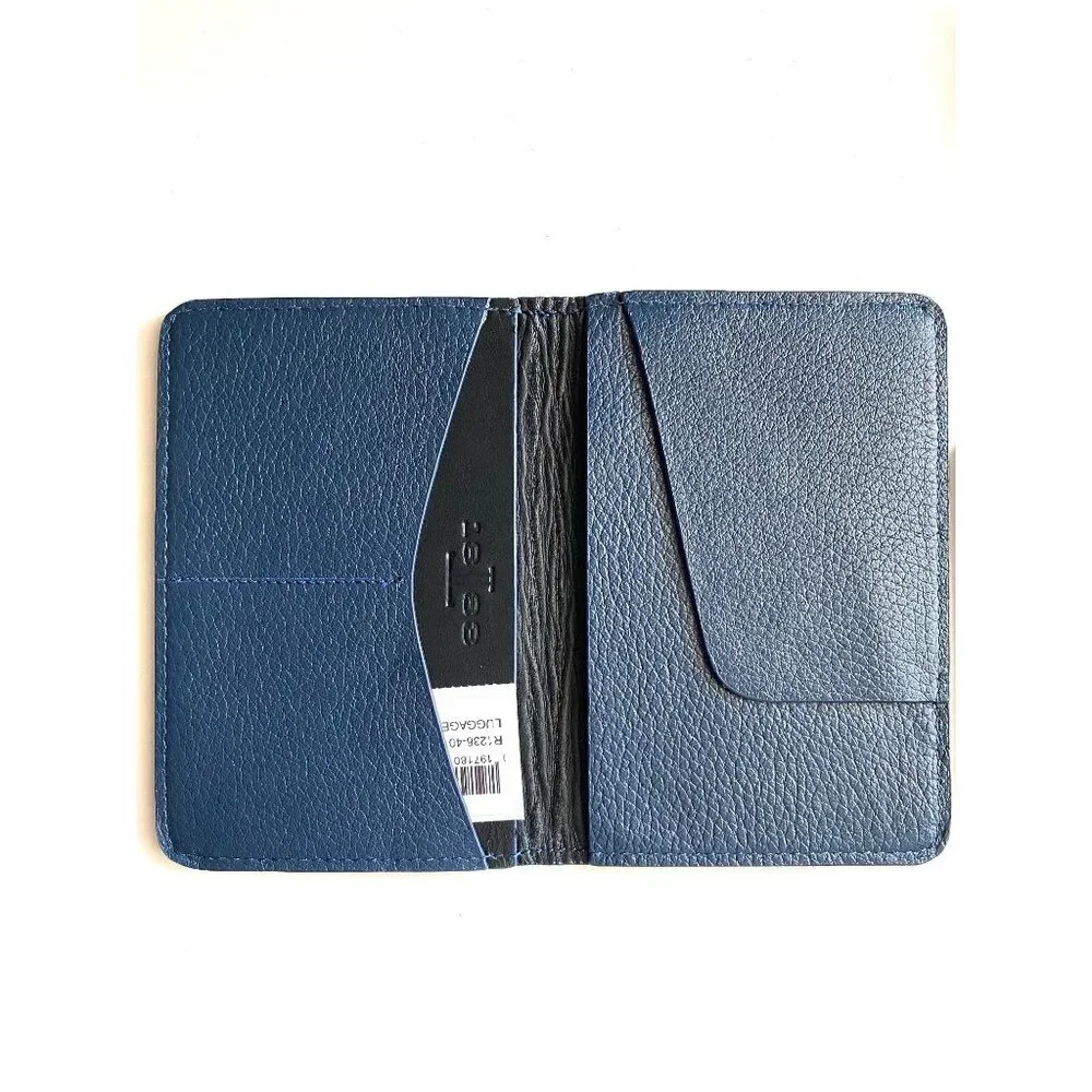 Lucchese Leather Passport Holder + Luggage Tag Set Navy Blue NWT - Picture 8 of 13